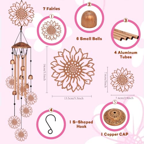 Large Aluminium Wind Chimes 33" Outdoor Deep Tone Memorial Wind Chimes with Sunflower Wind Catcher, Sympathy for Loss of Loved Mom Father,Metal Wind Chime for Garden Patio Balcony Home Decor