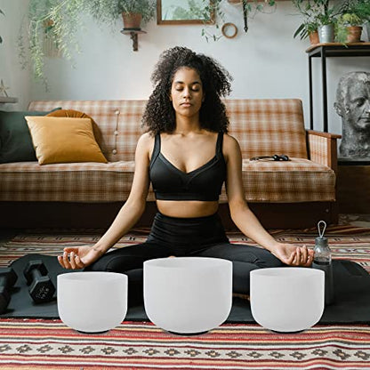 FMTY 7inch 8inch 9inch Crystal singing bowls set sound bowl for healing Mindfulness, Meditation, Yoga, Spiritual and Body Healing Chakra Bowl (E+G+C) - color: E+G+C