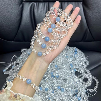 Beaded Bracelets for Women,Stretch Healing Crystal Bracelet Natural Stone Gemstone Jewelry Gifts - color: Style E-Clear Quartz&Aquamarine