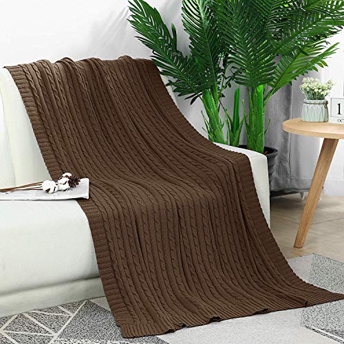 Cable Knit Throw Blanket, Woven Throw Blanket for Bed Couch Sofa Home Decor Outdoor 51x70in - color: Brown