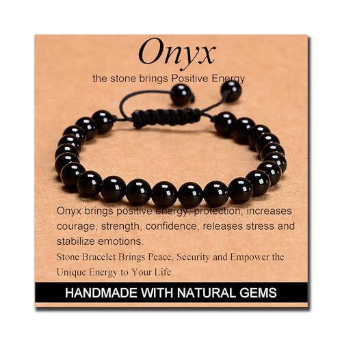 MASSIVE BEADS Handmade Yoga Natural Stone Crystal Healing Power Energy Gifts for Unisex Adult Bracelet Macrame Adjustable - color: Black Onyx(Positive Energy), size: 8mm