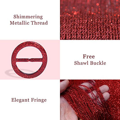 vimate Sparkling Metallic Shawls and Wraps for Evening Party/Wedding/Formal Dresses (With Free Buckle) - color: D#. Burgundy (With Burgundy Buckle)