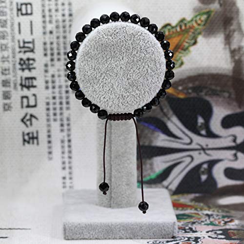 Keleny Natural Gemtone 6mm Round Beads Crystal Adjustable Braided Macrame Tassels Bracelets Unisex - color: Faceted Black Tourmaline
