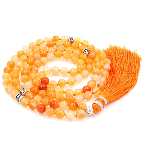 mala Beads Necklace for Women Man, mala Bracelet, Prayer Beads Necklace - color: orange carnelian