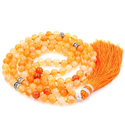 mala Beads Necklace for Women Man, mala Bracelet, Prayer Beads Necklace - color: orange carnelian