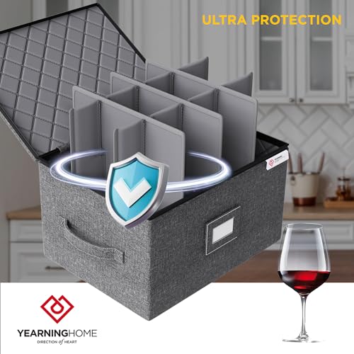Wine Glass Storage Box with Dividers,Hard Shell and Stackable Stemware Storage Containers with Sturdy Handle for Glassware Crystal Storage and Transport,Grey,Holds 12 - style: 1 Pack Wine Glass Storage