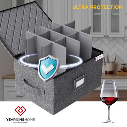 Wine Glass Storage Box with Dividers,Hard Shell and Stackable Stemware Storage Containers with Sturdy Handle for Glassware Crystal Storage and Transport,Grey,Holds 12 - style: 1 Pack Wine Glass Storage