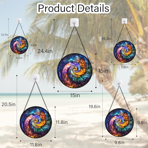 Stained Glass Window Hanging, Blue Orange Starry Sky Sun Catcher for Door Terrace Garden Home Decor, Abstract Universe Suncatcher Birthday Gifts for Lovers Women Men Dad Mom Nana 6.3 in