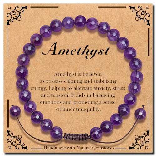 BONNY BOXX Braided Genuine Bracelet, Elegant Handcrafted Natural Gemstone Crystal Bracelet Healing Power Energy Inspirational Gifts with Card for Unisex - color: Amethyst, size: 6MM