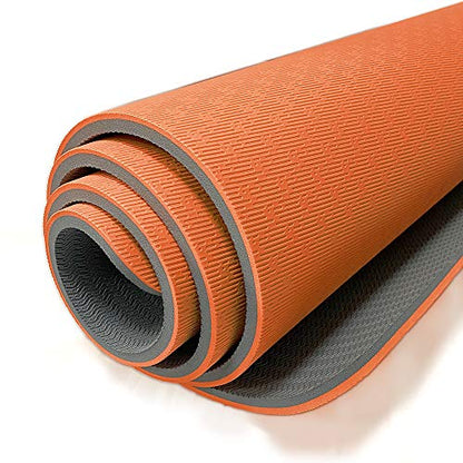 Hatha Yoga Extra Thick TPE Yoga Mat - 72"x 32" Thickness 1/2 Inch -Eco Friendly SGS Certified - With High Density Anti-Tear Exercise Bolster For Home Gym Travel & Floor Outside - color: Orange/Gray