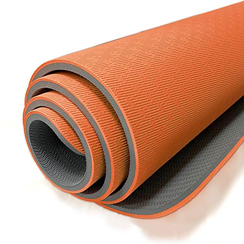 Hatha Yoga Extra Thick TPE Yoga Mat - 72"x 32" Thickness 1/2 Inch -Eco Friendly SGS Certified - With High Density Anti-Tear Exercise Bolster For Home Gym Travel & Floor Outside - color: Orange/Gray