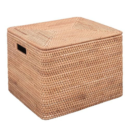 Rattan Basket With Lid, Large Lidded Basket For Storage(18.9" L×15.35"W×14.17"H) - size: 18.9"×15.35"×14.17"