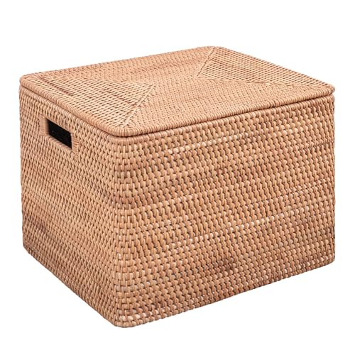 Rattan Basket With Lid, Large Lidded Basket For Storage(18.9" L×15.35"W×14.17"H) - size: 18.9"×15.35"×14.17"