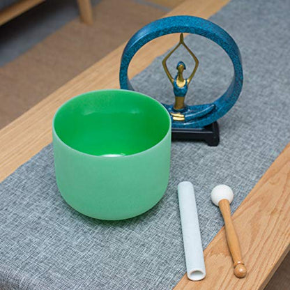 Leize Quartz Crystal Singing Bowl F Note 432 hz Heart Chakra Green 10" with Heavy Duty Carrying Case Suede Striker - color: green, size: 10" F Note 432 hz