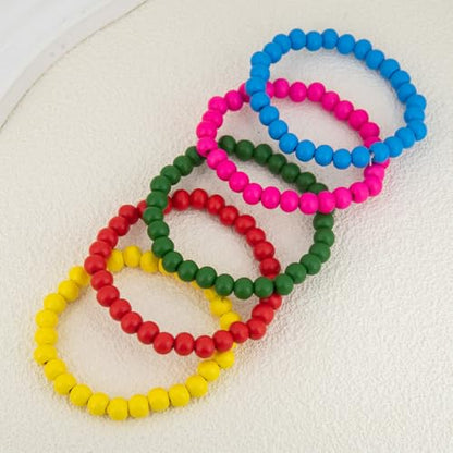 9 PCS Set, Colorful Wooden Bead Bracelets, Handcrafted,Cuff Wrap Bangles Meaningful Gift