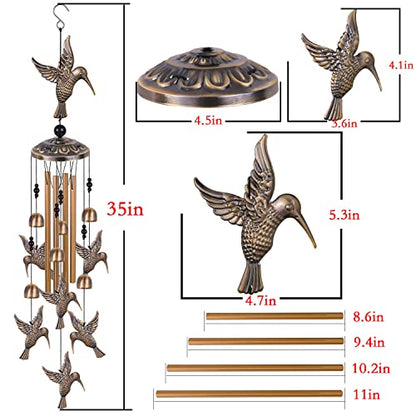 Solawindchime Outdoor Hummingbird Wind Chimes, Hummingbirds Bronze Wind Chimes, Gift Wind Chime, Hummingbird Wind Bell Gifts for Women, for Home, Garden, Indoor, Outdoor Decoration, Garden Wind Chime