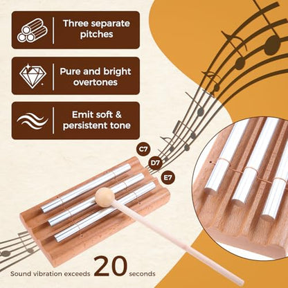 Meditation Instruments Set - Includes Tibetan Tingsha Cymbals, Three-Tone Chime Bell with Mallet, 2 Tibetan Drawstring Bags, Perfect for Classroom Management, Yoga, Prayer