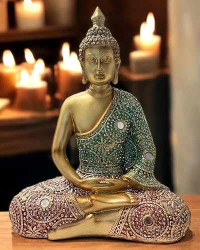 Meditating Zen Sitting Thai Buddha Statue Figurines Sculpture Praying Collectibles for Home Decor Room Office Indoor/Outdoor Garden Spiritual Gifts (10 Inch) - size: 10 Inch