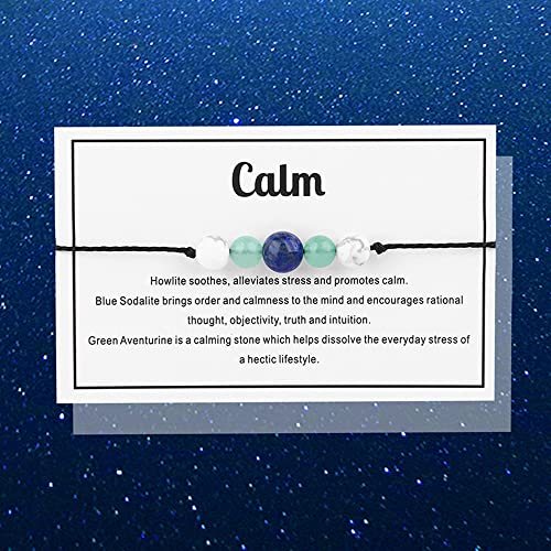 tenghong2021 Chakra Crystal Beaded Bracelet with Wish Card Adjustable Spiritual Anxiety Stone Beads Braide String Bracelet Yoga Meditation for Women Men Jewelry Birthday Gifts - style: Calm