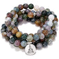 108 Natural Indian Agate Mala Beads Strand Bracelet Stretch Buddha Healing Gemstone Reiki Quartz Crystal Wrap Yoga Meditation Prayer Rosary Jewelry for Women Men - color: Buddha