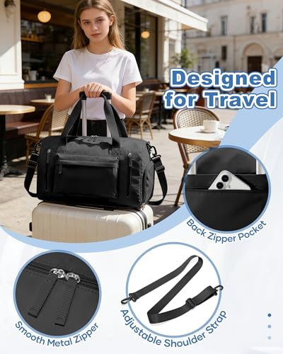 Gym Bag for Women,Travel Duffel Bag with Shoes Compartment Personal Item Carry On Overnight Bag for Mens Weekender Bag Training Handbag Sports Gym Tote Bag Yoga Bag Black - color: J1-Black