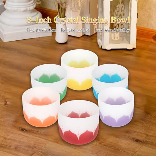 Singing Bowl, 8 Inch Frosted Quartz Crystal Sound Bowl Crystal Singing Bowls with sheepskin percussion stick for Meditation and Stress Relief (Yellow) - color: Yellow