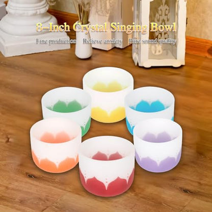 Singing Bowl, 8 Inch Frosted Quartz Crystal Sound Bowl Crystal Singing Bowls with sheepskin percussion stick for Meditation and Stress Relief (Yellow) - color: Yellow