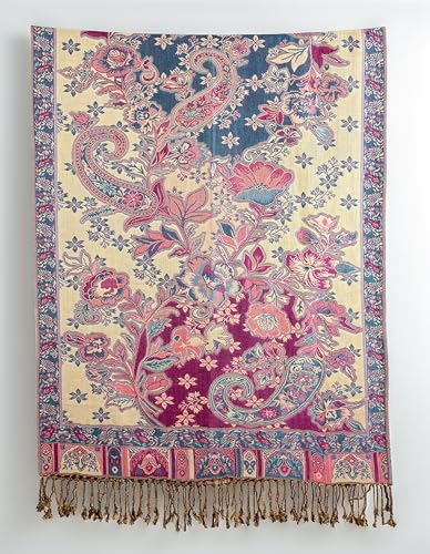 Achillea Elegant Paisley Floral Pashmina Shawl and Wrap – Boho Rave Scarf for Festival, Travel & Everyday Wear - color: Purple Turquoise