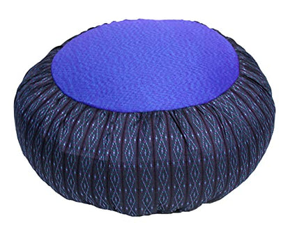 Meditation Cushion Zafu Pillow Buckwheat Fill - Global Weave and Ikat Fabric Iris Blue - color: Iris Blue