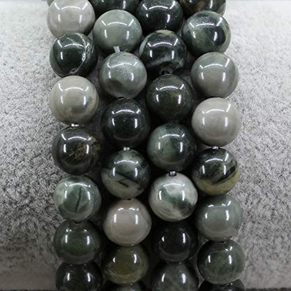 Keleny Gem Semi Precious Gemstones 8mm Natural Quartzite Stone Round Beads Crystal Stretch Bracelet 7 Inch Unisex - color: Green Mud Stone