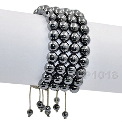 AD Beads Unisex 8mm Gemstone Bracelets Healing Macrame Adjustable 7-9 Inches || wear this healing natural gemstone bracelet help to erase your pain and fear || recover your energy||| - color: Hematite