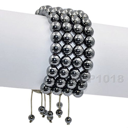 AD Beads Unisex 8mm Gemstone Bracelets Healing Macrame Adjustable 7-9 Inches || wear this healing natural gemstone bracelet help to erase your pain and fear || recover your energy||| - color: Hematite