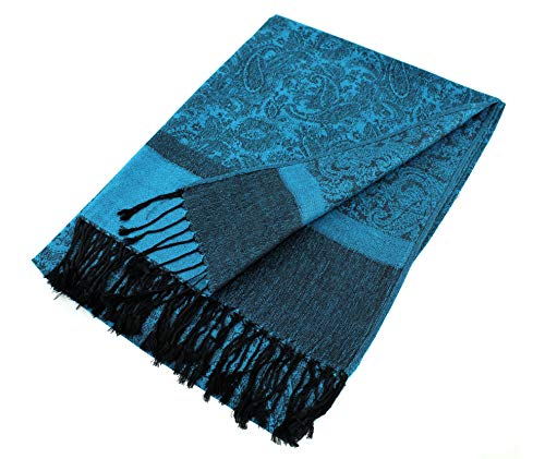 PASKMLNA Paisley Jacquard Pashmina Shawl Wrap Scarf Stole - color: Cyan Blue