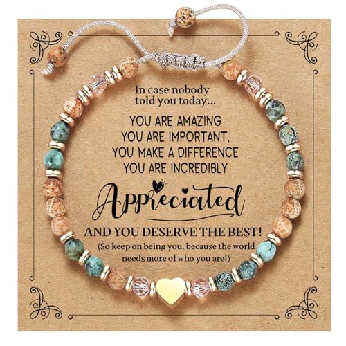 HETICA Inspirational Gifts for Women Birthday Natural Stone Inspirational Bracelet Collection Thinking of You Get Well Soon Card Jewelry Gifts for Women Friend Sister - style: You Are Incredibly Appreciated