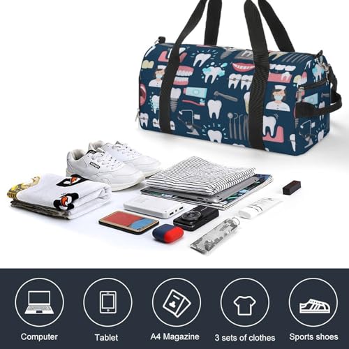 Teeth Dental Seamless Pattern Large Capacity Portable Fitness Bag, Easy to Carry - color: Teeth Dental Seamless Pattern