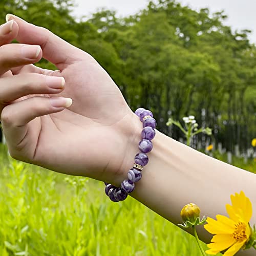 Healing Bracelet For Women Anxiety Crystal Bracelet Chakra Beaded Bracelets Rose Quartz Crystals And Healing Stones Yoga Bead Bracelet Calming Stretch Bracelet Stress Relief Gifts For Women - color: Purple-Amethyst