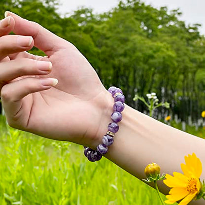 Healing Bracelet For Women Anxiety Crystal Bracelet Chakra Beaded Bracelets Rose Quartz Crystals And Healing Stones Yoga Bead Bracelet Calming Stretch Bracelet Stress Relief Gifts For Women - color: Purple-Amethyst