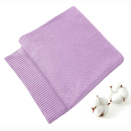 TREELY Soft Knit Throw Blanket for Couch Sofa or Bed Throw Size,100% Cotton Warm Cozy Decorative Knitted Throws Blanket for All Seasons(50"x60", Lavender) - color: Lavender, size: Throw(50" x 60")
