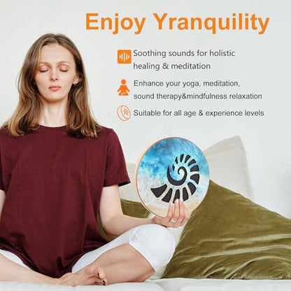 Premium Woode Ocean Drum 10 inch with Realistic Sea Wave & Stream Water Sounds, Sound Healing Instrument for Yoga Meditation Relaxation, Mindfulness, Sound Bath Therapy - size: 10 inch