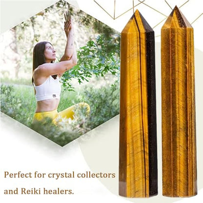 Natural Tiger Eye Stone Crystal Point Wand 5.9 Inch Reiki Healing Crystal Wand for Reiki Chakra Balancing Meditation & Spiritual Energy Therapy(5.9inch Wand Tiger Eye Stone) - color: 5.9inch Wand Tiger Eye Stone