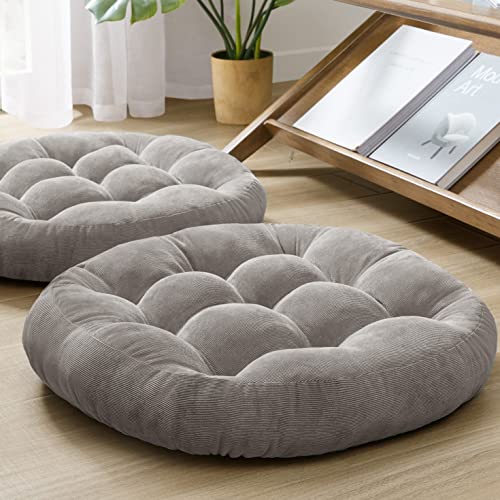 Meditation Floor Pillow Set of 2, Round Large Pillows Seating for Adults, Tufted Corduroy Cushion for Tatami Living Room, Grey, 22 Inch - color: Round | Grey | 2 Pack, size: 2 Pack