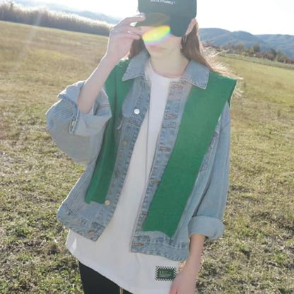 WaJuemy Sweater Shawl Wraps for Women Sweater Knitted Knotted Shawls Travel Casual Scarf Cape Shoulder Tops Fashion Wrap - color: Green Stripe