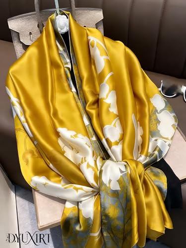 100% Mulberry Silk Oversized Women’s Sun-Shielding Shawl Formal Evening Neckwear Featherlight Airy - color: N22-golden Brush Shawl（69" X 21"inch）