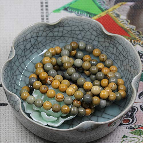 Keleny Gem Semi Precious Gemstones 8mm Round Beads Crystal Stretch Bracelets 7 Inch Unisex - color: Yellow Owyhee Picture Jasper