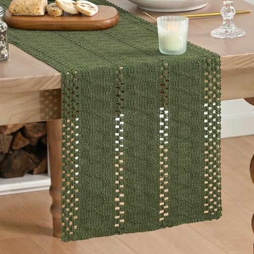 Artoid Mode Army Green Farmhouse Woven Rustic Hollow Table Runner, Seasonal Holiday Hollow Kitchen Dining Table Decoration for Home Party Decor 12x36 Inch - color: Army Green, size: 12" x 36", Table Runner