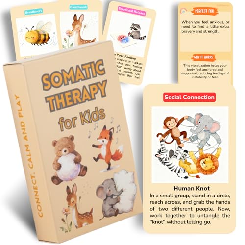 Somatic Therapy Cards for Kids, 52 Mindfulness & Emotional Regulation Activities for Calm, Focus, Coping Skills - Social Emotional Learning Tools for Parents, Therapists, Ages 6–12, Calm Down Corner