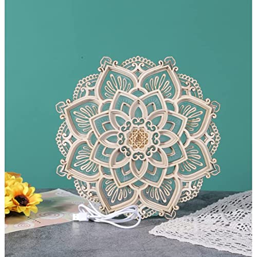 Ckuakiwu Mandala Yoga Room Night Light Led, Yoga Room Led Night Light, Creative Dream Wooden Hanging Wall Light Living Room Bedroom Wall Decoration, Diameter 11.8Inch