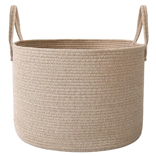 115L Extra Large Blanket Basket for Living Room - Woven Cotton Rope Laundry Hamper with Reinforced Handles - Storage Bin for Pillows, Comforters & Toys - Machine Washable,Oatmeal - color: Oatmeal, size: 115L
