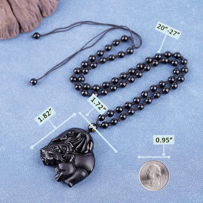 Black Obsidian Necklace Protection Pendant with Extended Bead Chain Healing Crystal Stone Amulet Necklace for Men Women - color: ElephantB