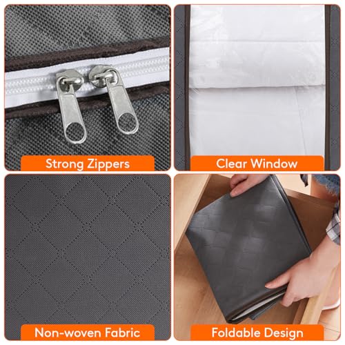 Lifewit 3 Pack 100L Clothes Storage Bins with Lids, Foldable Blanket Storage Bags with Zippers, Clear Window and Reinforced Handles, Closet and Organization for Clothing, Sweater, Comforter, Bedding - size: 100L